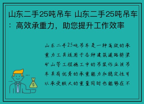 山东二手25吨吊车 山东二手25吨吊车：高效承重力，助您提升工作效率