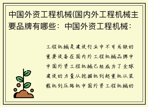 中国外资工程机械(国内外工程机械主要品牌有哪些：中国外资工程机械：引领全球建设的力量)