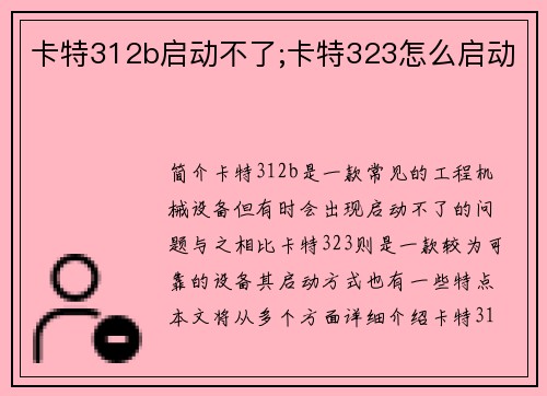 卡特312b启动不了;卡特323怎么启动