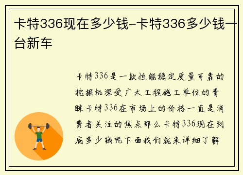 卡特336现在多少钱-卡特336多少钱一台新车