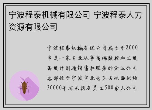 宁波程泰机械有限公司 宁波程泰人力资源有限公司